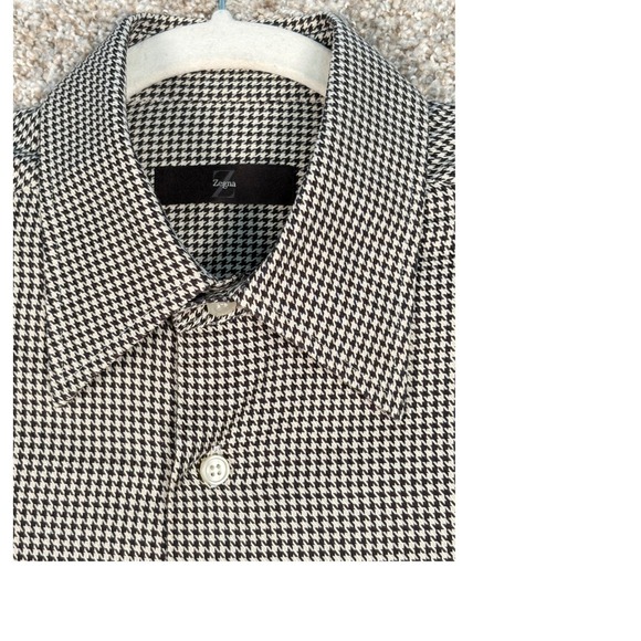 Ermenegildo Zegna Other - Zegna City Dress Shirt Mens 41 16 Brown Tan Houndstooth French Cuff Long Sleeve